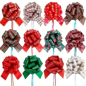 Christmas Gift Bow Set, 12pcs 5-Inch Pull Bows, Holiday Plastic Ribbon Bows for Wrapping, Wedding Decorations, Birthday Gifts & Tree Themes