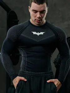 Men's Fitness Shirt, Casual Running Quick-Dry Breathable Tight Fit Long Sleeve, Short Sleeve Night Run Comfortable Daily Wear