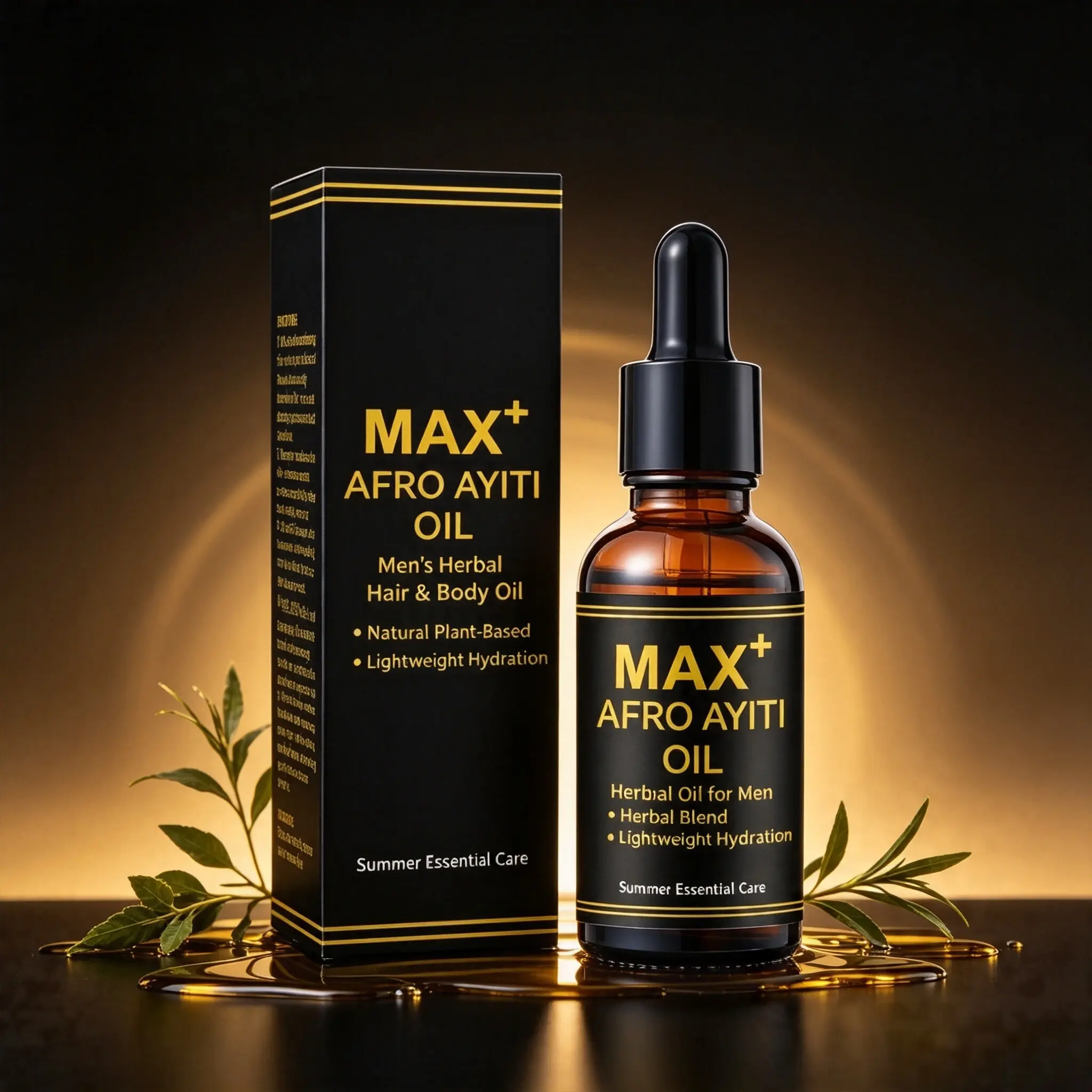 MAX+ Afro Ayiti Men Hair Beard Oil 30ml, Natural Herbal Hydrating Oil, Non-Greasy Fast Absorb Care for Dry Afro Hair & Body Skin