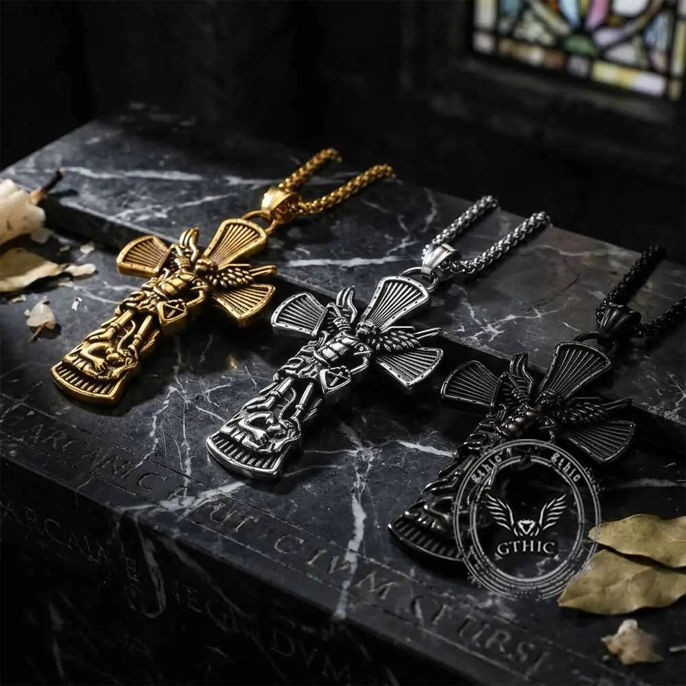 GTHIC St. Michael Archangel 35mm 21g Stainless Steel Cross Pendant, Meaningful Religious Jewelry for Male, Female Birthday Gifts, Suitable for Casual Looks, 35 Mm, 21 G