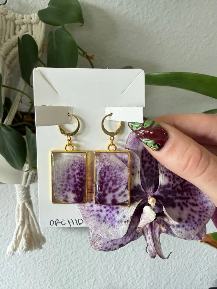 Orchid Rectangle Earrings in Gold