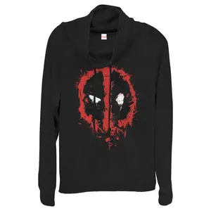 Juniors Womens Marvel Deadpool Splatter Icon Cowl Neck Sweatshirt