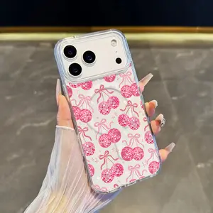 Phone Case - A Magnetic Phone Case Featuring a Full-Screen Design with Pink Sparkling Diamond Crystals, Compatible with for iPhone 17 E Air Pro ProMax iPhone16 15 14 Plus 13 12 Mini 11 X XS XR Versions