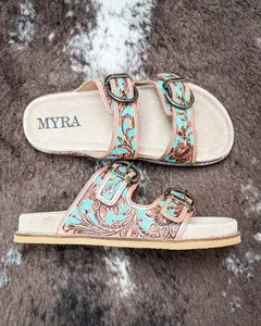 Meadow Sky Western Hand-Tooled Sandals by Myra Bag