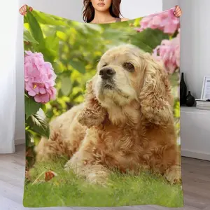 1pc Cocker Spaniel Dog Print Flannel Throw Blanket - Soft Cozy Lightweight Bedspread Suitable Bed, Sofa, Office & Outdoor - Washable Contemporary Bedspread Spaniel Owners (No Setup Required)