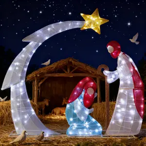 iCapeson 3.7FT LED Lighted Nativity Scene Outdoor Christmas Decor, 170 Warm White Lights with Stable Stakes, Easy Setup & Storage, Waterproof Holy Family Yard Decoration for Garden Lawn Holiday Christmas Eve