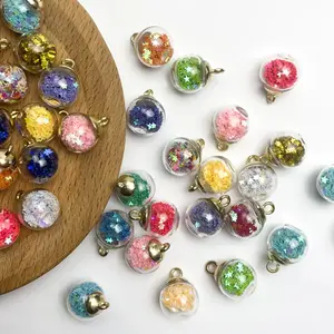 68pcs 16mm Colorful Glass Ball Charms Glass Ball Pendants Jewelry Making Supplies with Shining Stars Heart-shaped Sequins And Peach Heart Sequins for DIY Necklace Bracelet Crafts, Beading Projects, Handmade Accessories, Decorative Beads,