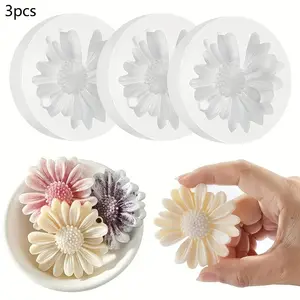 3-piece daisy silicone candle mold set | Suitable for 3D resin, soap, candle, plaster, and concrete craft molds - handmade floral fragrance holiday gifts, decorations, aromatherapy ornaments, and home decor