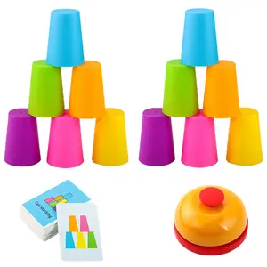 2-Player Interactive Colored Stacking Cup Game Set — Mental Training & Competitive Family Activity (Includes 12 Cups, 54 Challenge Cards, and Buzzer)