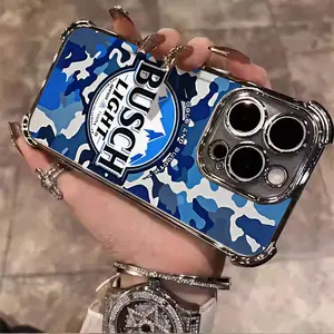 BUSCH LIGHT Beer Lover Luxury Unique Trendy Pattern Aesthetics Electroplated TPU Casing For iphone 16 15 14 13 12 11 X XS PRO PLUS MAX Four Corners Anti-Fall Soft Silicone Gift Shockproof Protection Anti-Drop Protective Protector Phone Cases Shell Cover