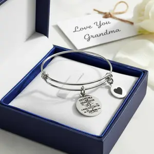 Grandma and Grandson Bangle - A Bond That Can't Be Broken - Silver Heart Charm Bracelet for Grandmother