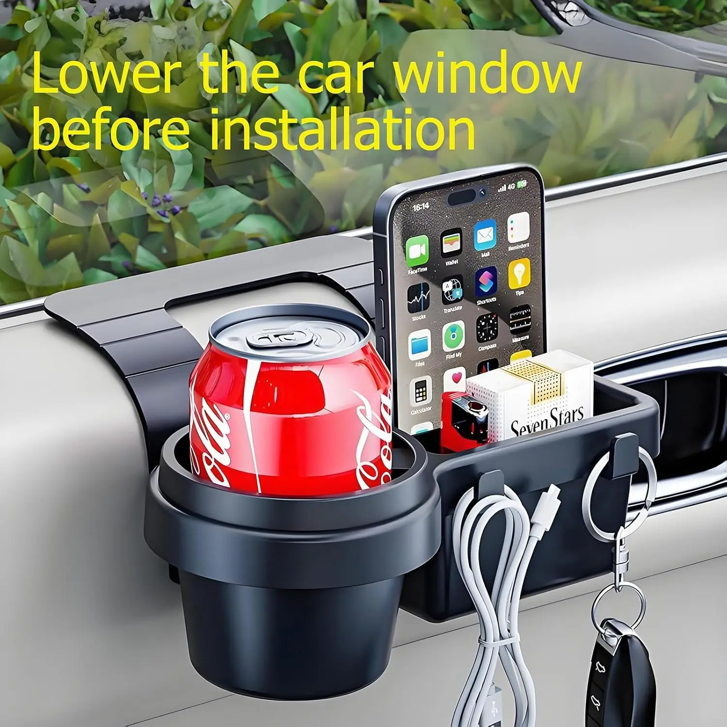 Multifunctional Car Storage Box with Cup Holder, Drink Rack, Phone Slot, Hanging Shelf, Durable Abs Material, Easy Installation, Space-Saving Design, Car Organizers and Storage