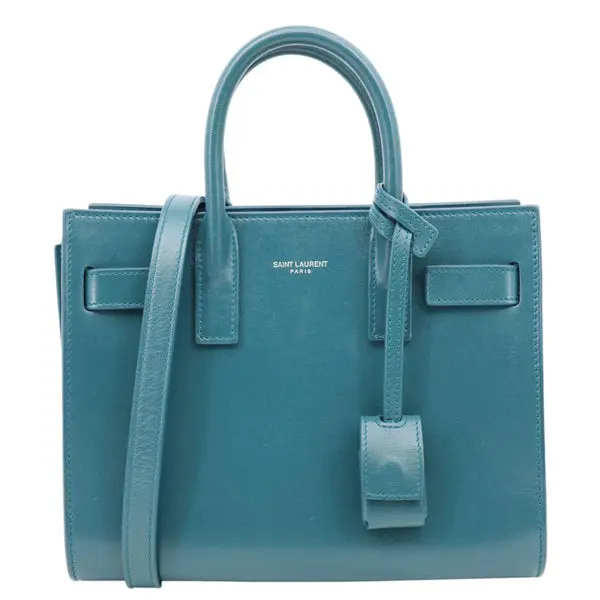 Pre-owned Yves Saint Laurent Calfskin Leather Crossbody Bags Sac de Jour Nano Satchel Bag Turquoise