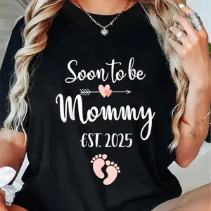 100% Cotton Soon To Be Mommy 2025 For Mom Pregnancy Announcement T-Shirt casual classic graphic tee day