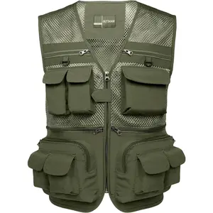 Flygo Men's Fishing Vest Utility Lightweight Outdoor Travel Safari Photo Cargo Vest with 16 Pockets