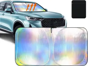 Laser Reflective Car Windshield Sun Shade, 99% UV Block Heat Shield, Foldable Auto Sunshade for Sedan SUV Truck, Easy Install Cooling Interior Protector (57"x31.5"), Ultimate protection for your car!