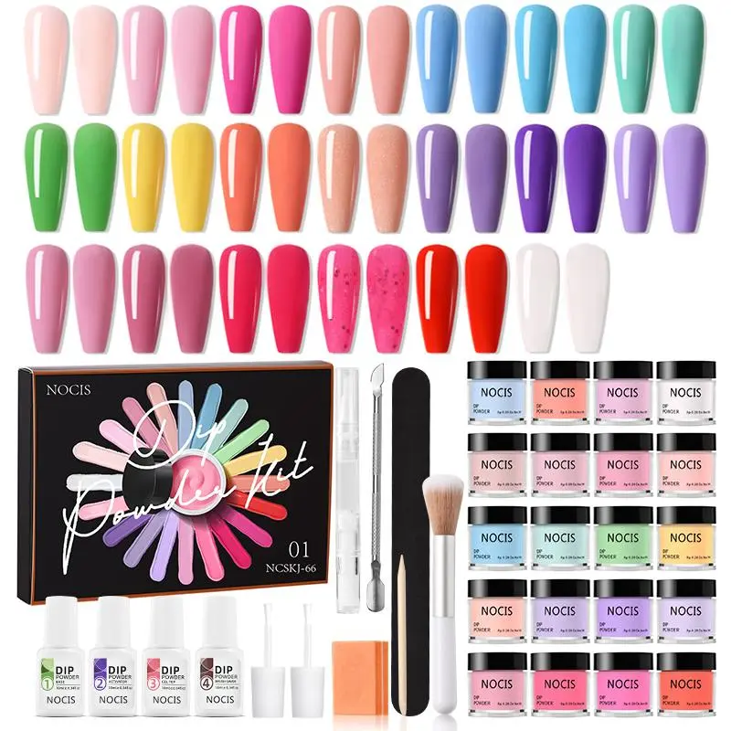 20 Colors Dip Powder Nail Kit, 1 Set Professional Nail Art Kit with Base Top Coat, Activator, Brush Saver, Nail Art & Nail Polish Kit, DIY French Manicure for Women & Girls, Nail Art Products
