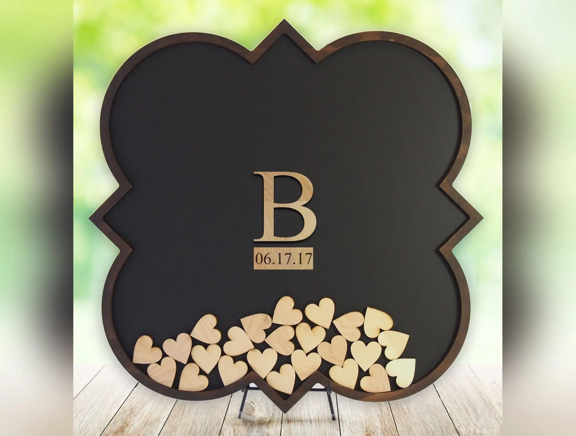Quatrefoil Guest Book Frame with Wood Monogram