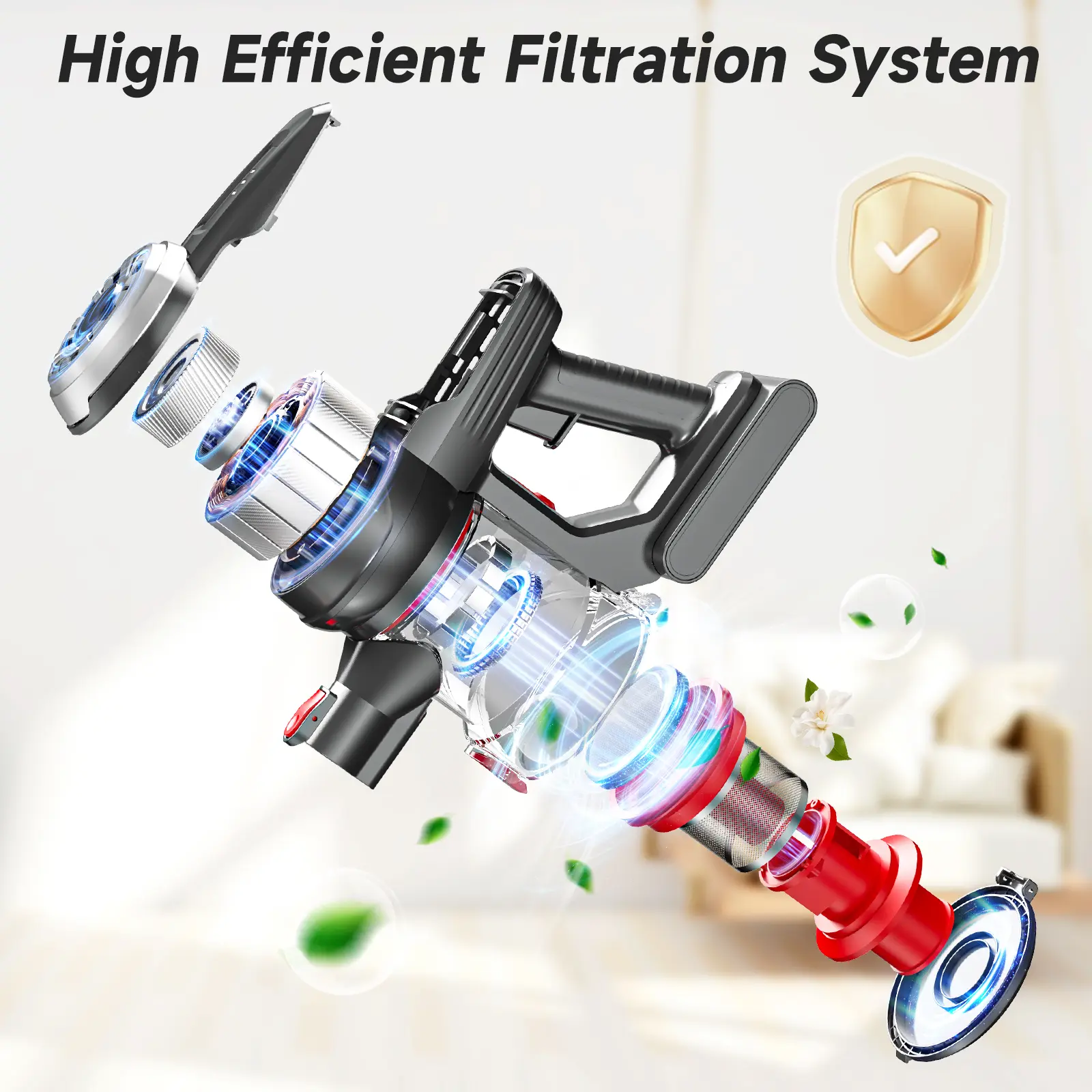 XINSHE A7 Cordless Stick Vacuum Cleaner, Light Green, 2000mAh Long