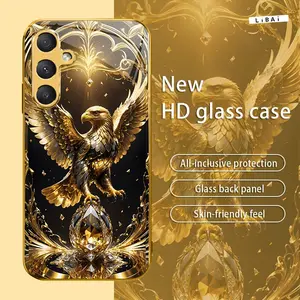 Suitable for [Galaxy S23 Fe] New electroplated glass gold eagle mobile phone case simple explosion-proof mobile phone case affordable anti-drop anti-fingerprint 995