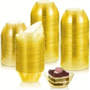 50 Pcs Gold Sparkle Mini Bowls – Disposable Elegant Dessert Cups, Disposable Tableware | Ideal for Christmas, Birthday, Wedding & Party – Great for Ice Cream, Salad & Appetizers