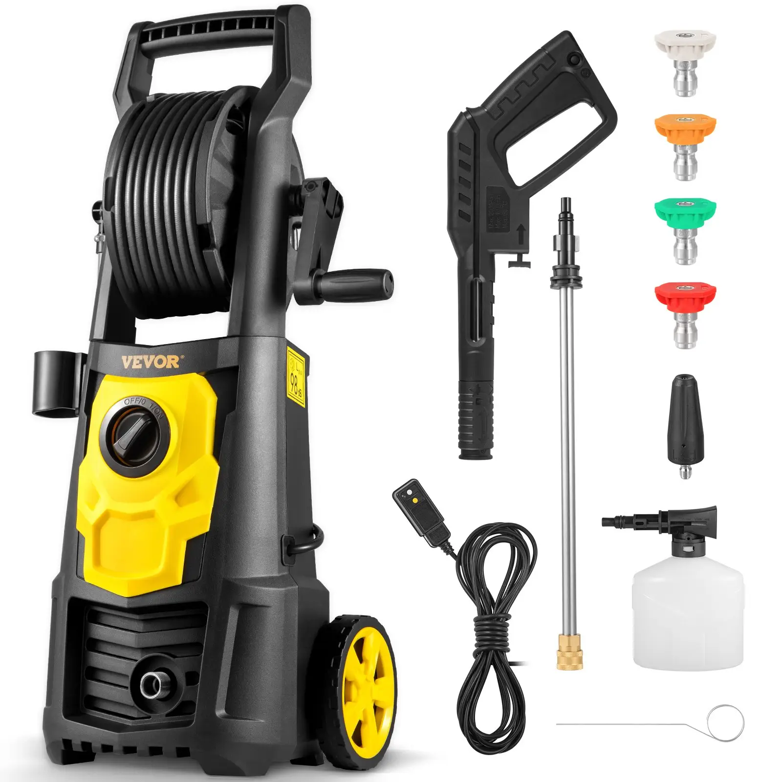 VEVOR Electric Pressure Washer, 2000 PSI, Max 1.76 GPM Power Washer w/ 30 ft Hose & Reel, 5 Quick Connect Nozzles, Foam Cannon, Portable to Clean Pati