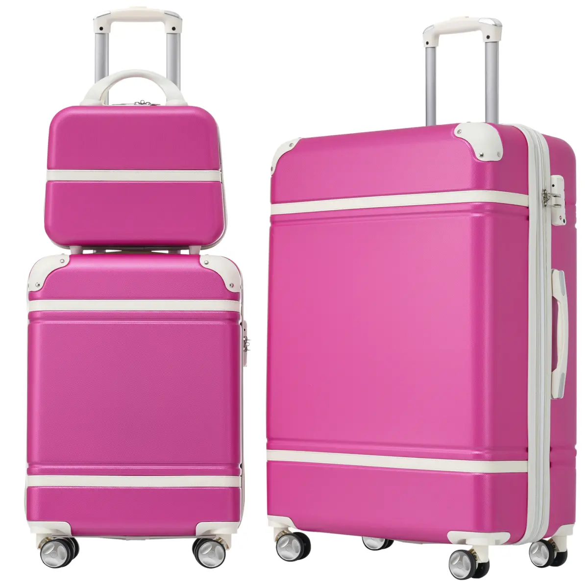 Luggage Set, 2 Piece Luggage with Cosmetic Case, Vintage Hardcase Suitcase with Wheels, Expandable Luggage Airline Approved(Pink,20"+24")