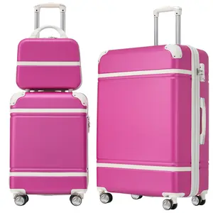 Luggage Set, 2 Piece Luggage with Cosmetic Case, Vintage Hardcase Suitcase with Wheels, Expandable Luggage Airline Approved(Pink,20"+24")