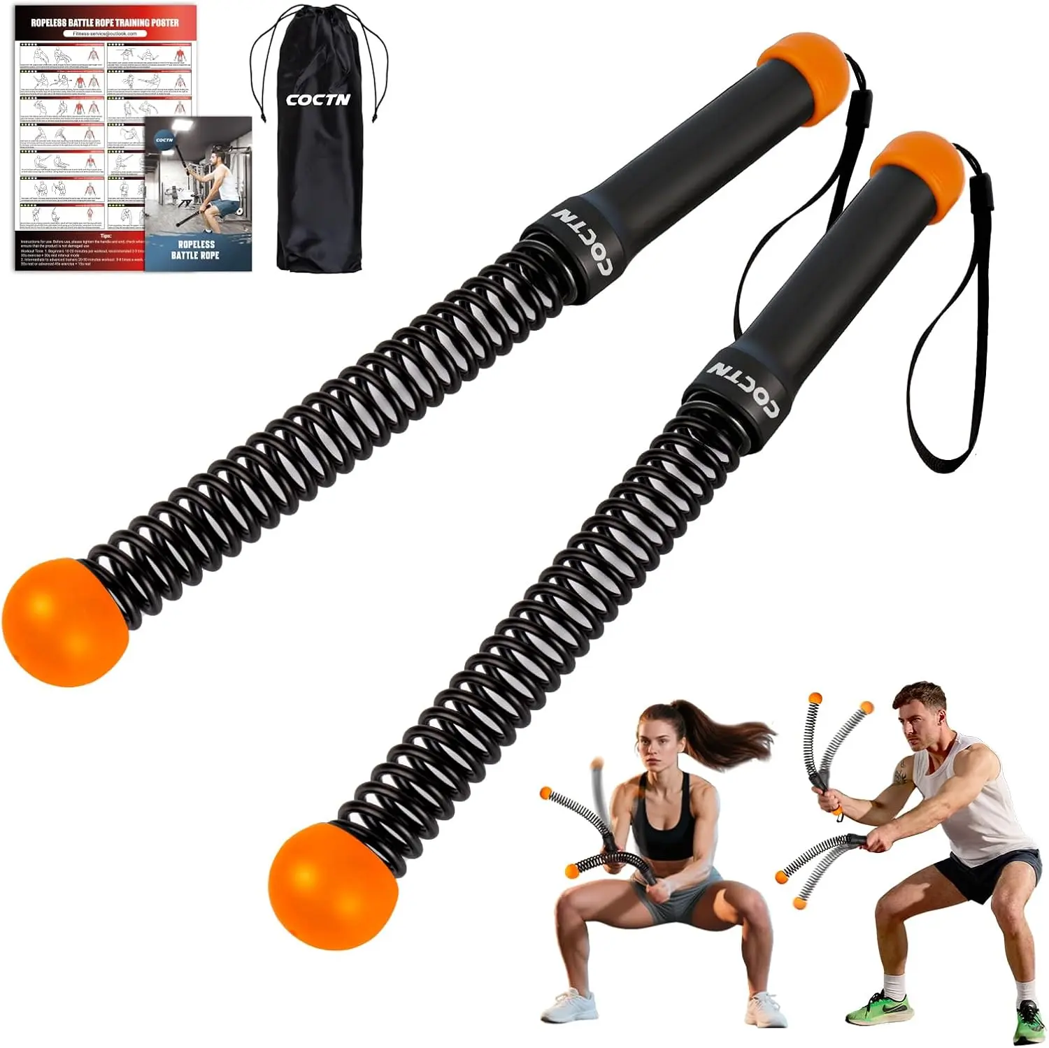 Weighted Ropeless Battle Ropes, Heavy Duty Portable Cordless Battle Ropes for Home Gym with Poster, Workout Exercise Rope for Strength Building, HIIT and Low-Impact Aerobic Training for Men & Women