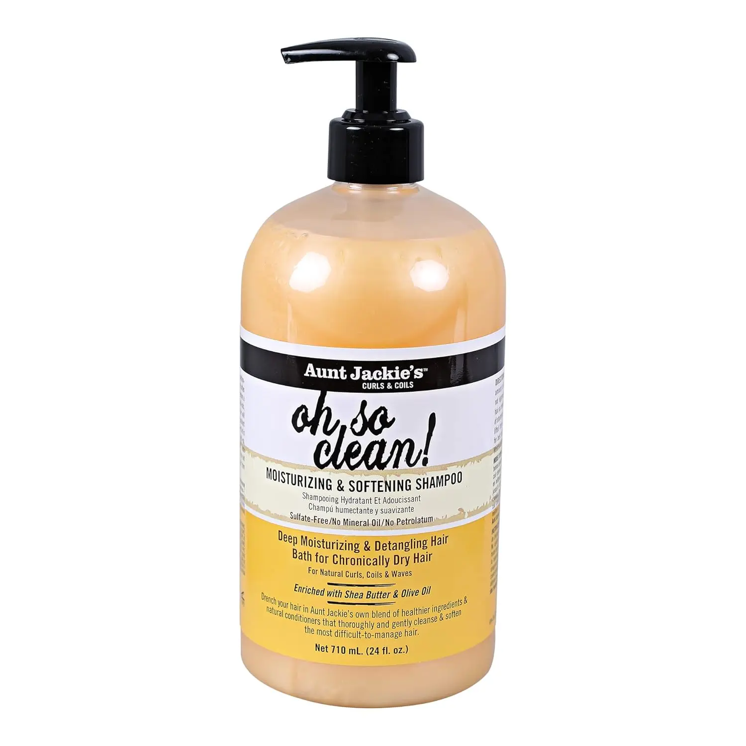 Aunt Jackie's Oh So Clean Shampoo, Gentle Moisturizer & Detangling Cleanser for Natural, Wavy, and Curly Hair with Shea Butter & Olive Oil, Strengthening Formula with Light Fragrance, 24oz, Keratin, Hair Wash Day, Wash And Go, Curl Routine