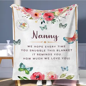 Floral Pattern Nanny Blanket, Floral Print Blanket, 1/2 Counts Soft Throw Blanket, Air-conditioned Room Blanket, Warm Nap Blanket for Home Office Travel, Gift for Grandma