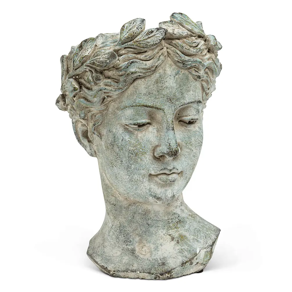 212 MAIN 10 in. Large Size Woman Head Concrete Succulent Planter - Hand-Finished, Ancient Look, Waterproof, Portable, 2 lbs, Traditional Indoor Gardening Home Decor