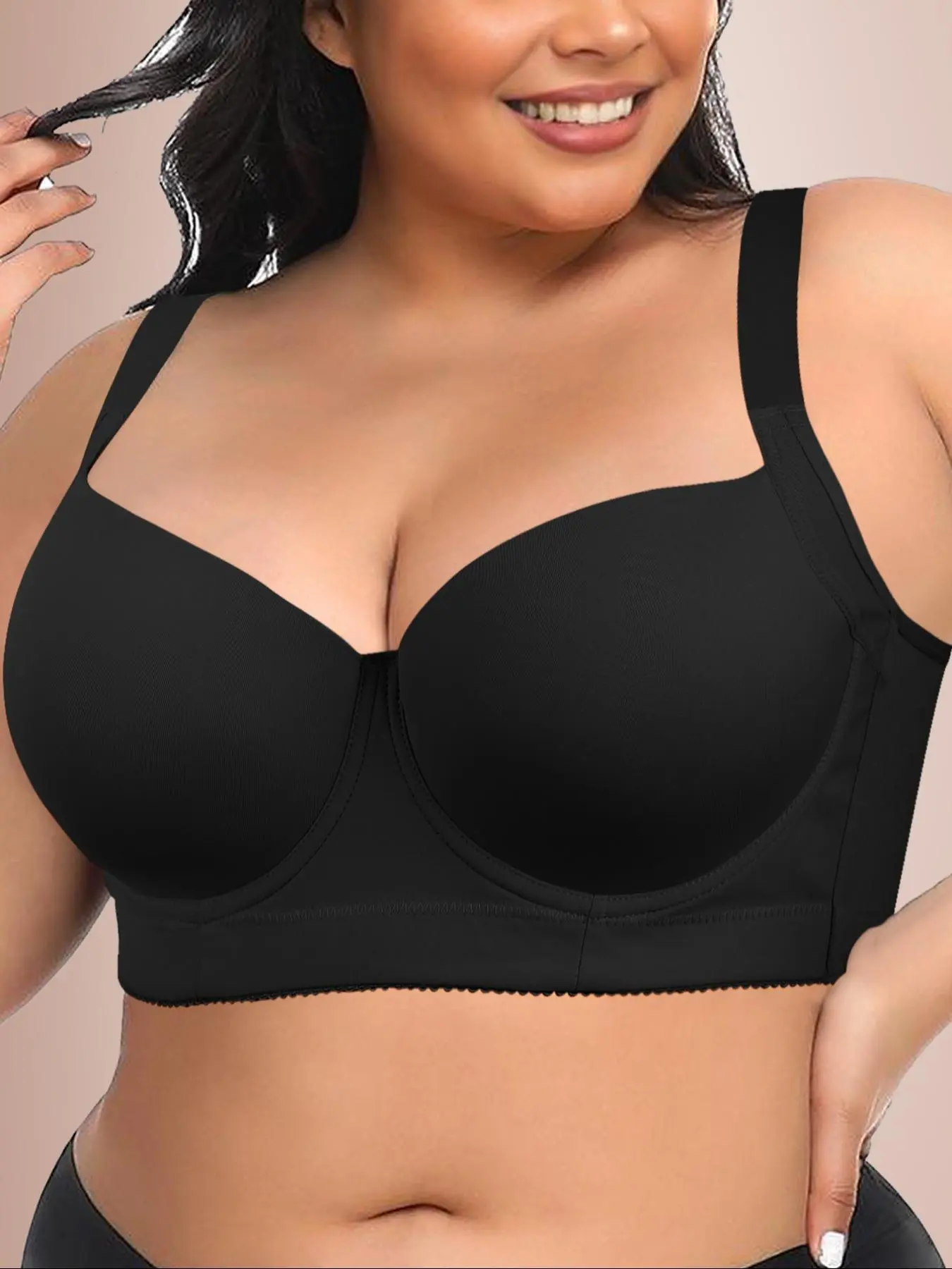 【Plus Size】 Solid Underwire Bra, Casual Comfortable Breathable Full Coverage Bra for Daily Wear, Women's Lady Plus Size Lingerie Underwear for All Seasons, Breathable Comfy Bra, Basic Everyday Bra
