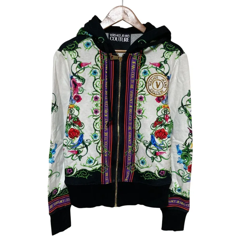 Pre-owned VERSACE Cotton Small Leather Goods Jeans Couture Flower Logo Print Zip Hoodie