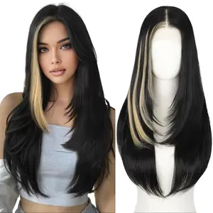 AISI HAIR Glueless Synthetic Lace Front Wig 26 Inches Pre Plucked 13x5 Straight HD Lace Wigs for Women Daily Party Use