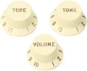 Fender Road Worn Aged White Stratocaster Electric Guitar Knobs Set of Three Plastic Push-on Control Knobs for U S and Mexico Made Models 1954 Present