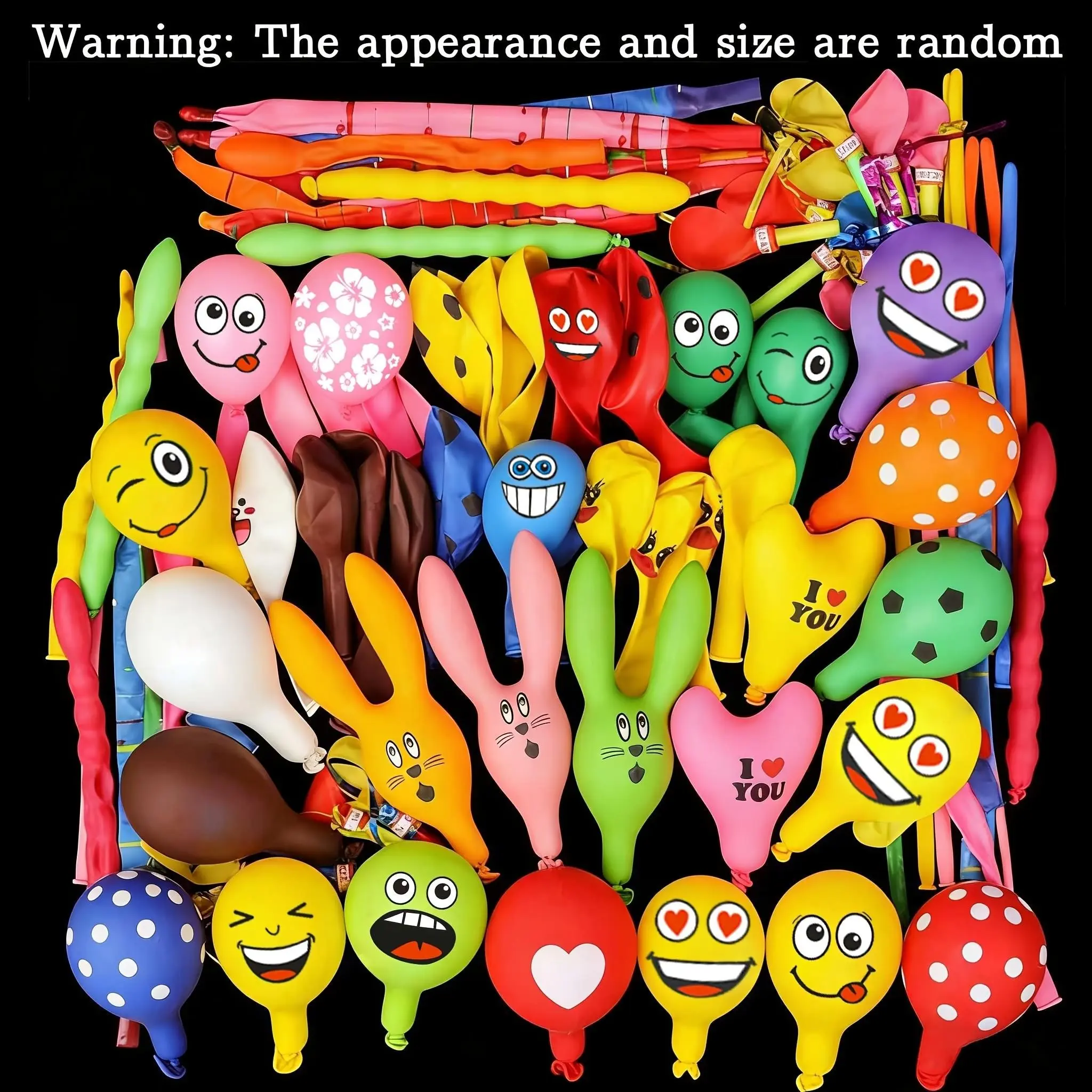 Set of 52 Colorful Balloons, Party Balloons Decorations, Long Ears Rabbit Head Design, Various Styles, Bright Colors, Made of Emulsifier Material, Fun and Entertainment