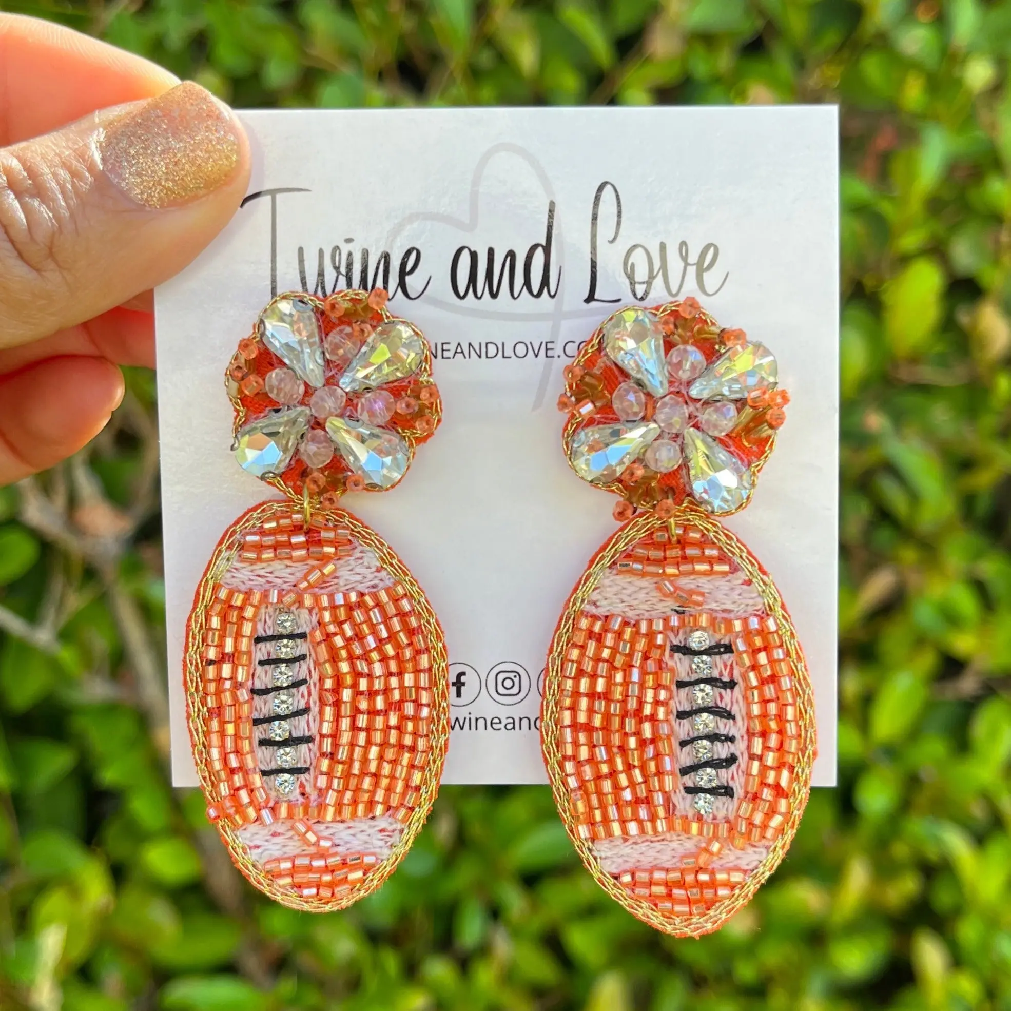 Orange Football Beaded Earrings