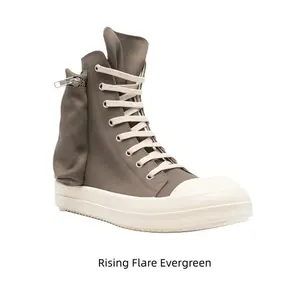 Gray-Brown High-Top Canvas Sneakers with Matching Leather Accents and Chunky Rubber Sole