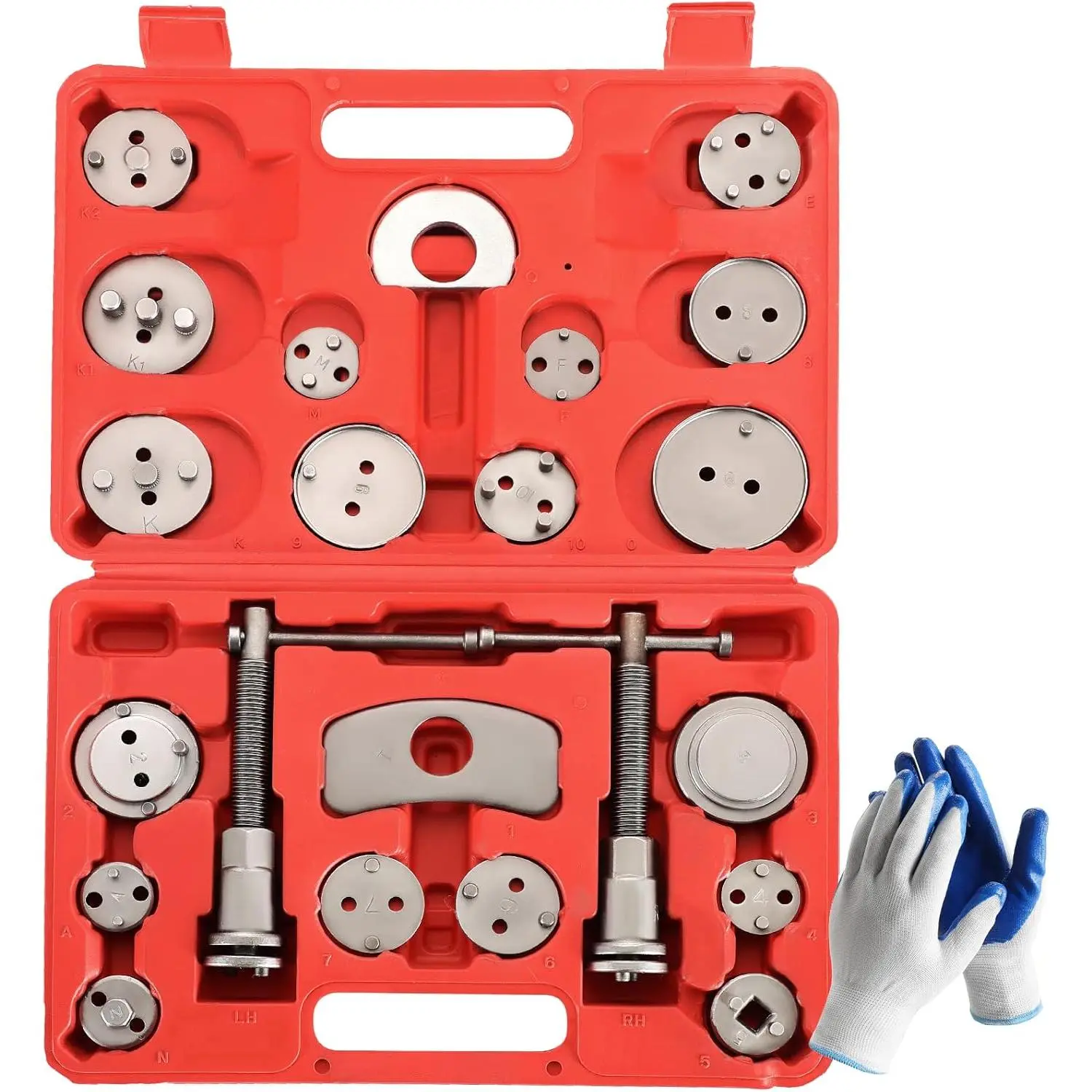 24PCS Disc Brake Caliper Tool Kit| Heavy Duty Disc Brake Piston Caliper Compressor Rewind Tool Set for Brake Pad Replacement Reset, Fits Most American European Japanese Autos (Red)