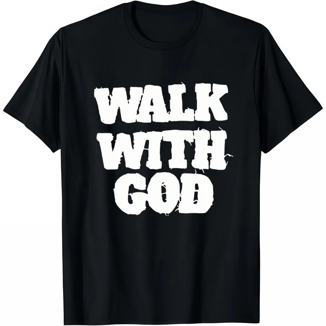 Walk With God Christian Graphic T Shirt, Faith Based Inspirational Bible Verse Tee, Religious Worship Shirt, Vintage Casual Short Sleeve Top for Men Women