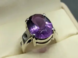 Oval Cut 20 Carat Dark Deep Purple Lab Amethyst Sterling Silver 925 Handmade Women Solitaire Ring