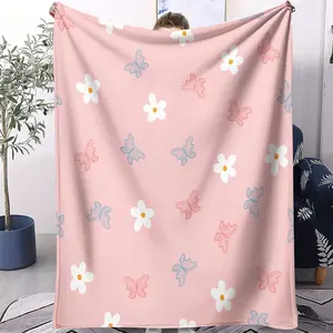 Soft and adorable light pink blanket with cute printed patterns,Flannel blanket,Gentle and lovely,Suitable for gifting or personal use,Ideal for use on sofas, beds, during travel, and in various other settings,Multiple styles available.