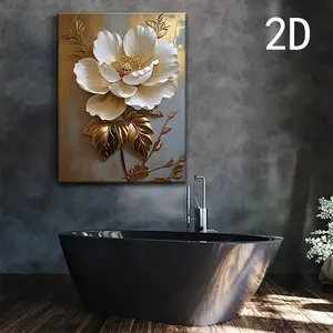 Elegant Floral Oil Painting with Gold Leaves, Modern Abstract Wall Art, Unframed, Perfect for Living Room, Bedroom, Office Decor