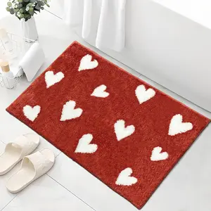 Valentine's Day Heart Bath Mat for Bathroom Decor Non Slip Absorbent Soft Funny Bath Rug Washable Red with White Hearts Bath Mat Set Gift Bath Mat bathroom decor toilet decorations