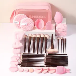 55-Piece Luxury Makeup Tool Set, Soft Bristle Makeup Brushes, Multi-Shape Beauty Sponges, Cleaning Tools, High-Quality Cosmetic Bag