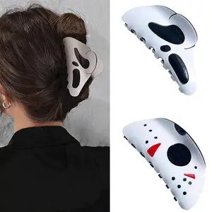 2 count Halloween Big Hair Claw Clip Skull Hairpin Punk Ponytail Scream Grimaces Scary Styling  Clip Funny Hair Accessories Halloween Styling