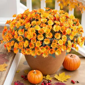 Artificial Flowers for Outdoors Fall Decoration, 8Bundles Fake Mums Silk Flowers for Outside Look Real UV Resistant Fake Plants Faux Flowers for Planter Front Door Home Indoor Porch, Mix, Vibrant Faux Flowers, Decorative Flowers