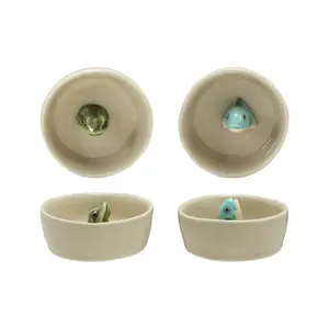 Artisanal Hand-Painted Ceramic Bowl - Kitchen Tableware with Frog or Fish Interior, 2-Style Serving Dish