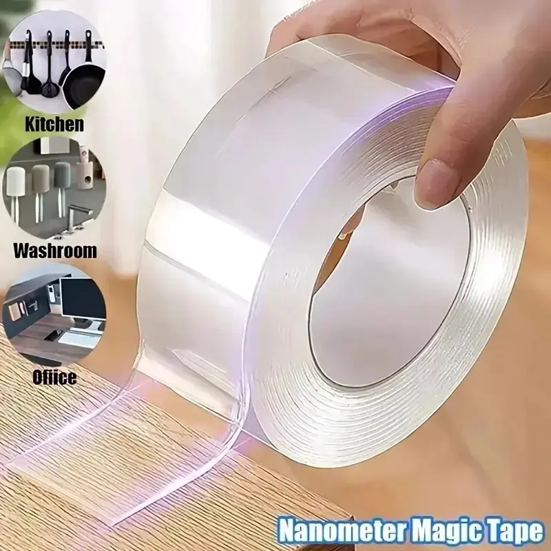 2 Pack Nano Double Sided Mounting Tape, Clear Multipurpose Adhesive Heavy Duty Tape for Walls, Rugs, Carpets, Floor Mats, Posters & Home Organization, Washable Removable No-Trace Tape, 3M Length